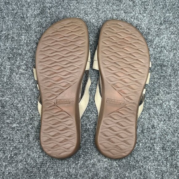 Merrell Sandals Womens Size 8 Tan Strappy Outdoor Comfort Casaul Thong Flip Flop - Picture 10 of 12